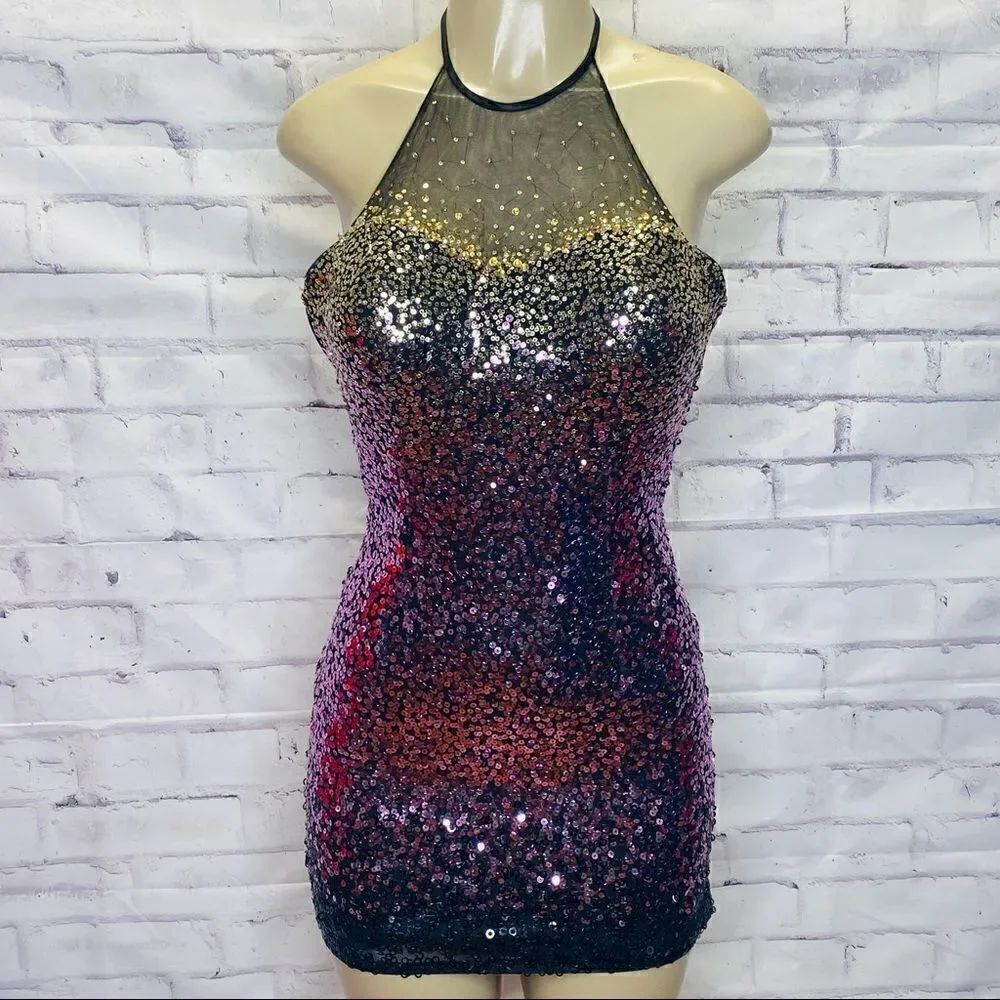 Faviana couture halter sequin dress size 2